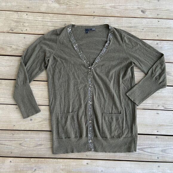 Eileen Fisher Olive Green Cashmere Blend Cardigan - Picture 1 of 4